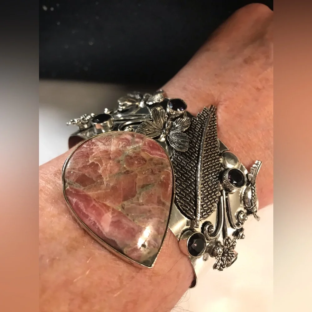 Krazy Lace Agate Amethyst 925 Sterling Silver Cuff Bracelet - Picture 2 of 3